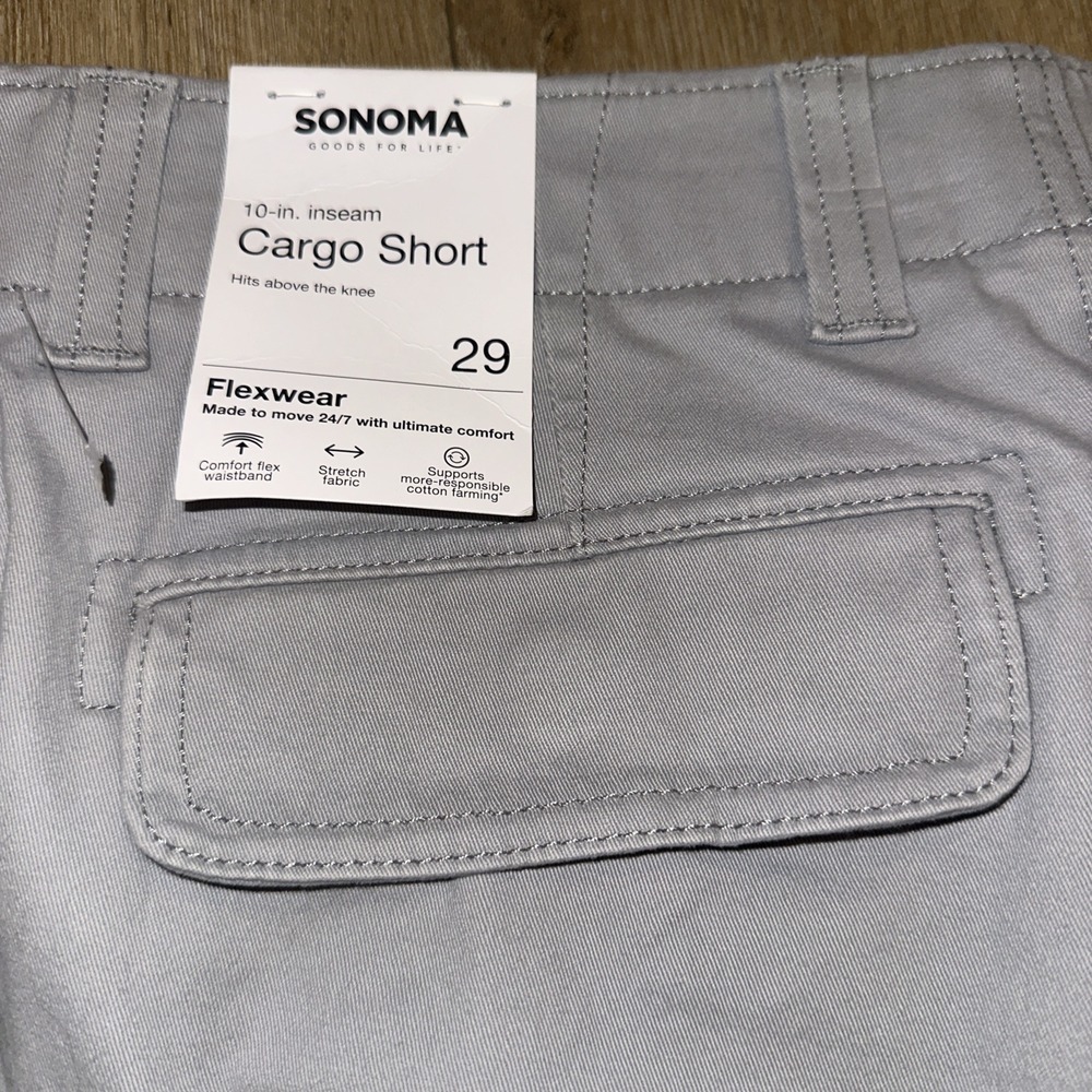 Sonoma Men's Flexwear Cargo Shorts Beige Size 29 10" Inseam‎ NEW - Picture 2 of 9